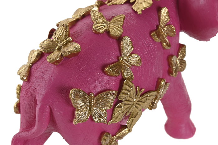 DKD Home Decor Figura de Resina Elefante Fucsia y Dorado 13.5 x 19 x 26 cm