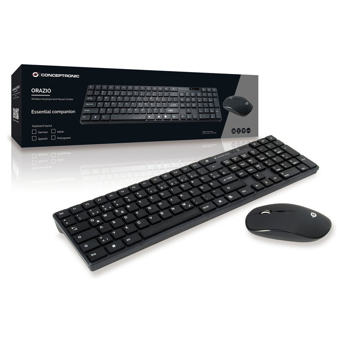 Conceptronic ORAZIO01DE Teclado y Ratón Inalámbrico RF QWERTZ Alemán Negro - Combo Completo para Hogar