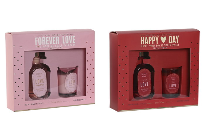 DKD Home Decor Ambientador Mikado Glam Rojo Rosa 4 x 10 x 5 cm Set de 2 Fragancia Rosa/Peonía