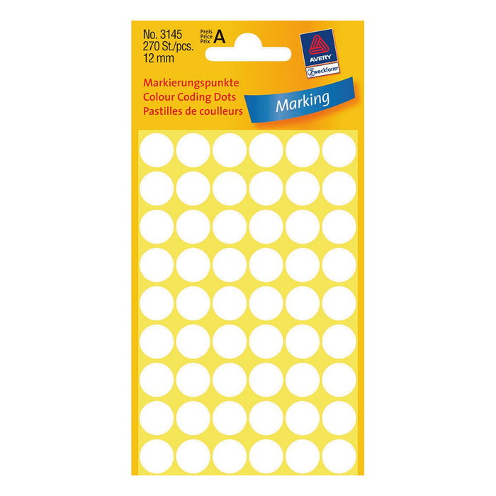 AVERY Zweckform Klebepunkte 3145 blanco Ø 12,0 mm, 270 unidades AVERY Zweckform Klebepunkte 3145 blanco Ø 12,0 mm, 270 unidades