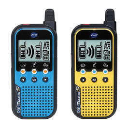 VTech KidiTalkie Walkie Talkie para Niños, 2 Piezas, Azul y Amarillo, Edad 4-12 Años, 200m Alcance, 4 Juegos, Con Pantalla LCD, Funciona con 6 Pilas AAA