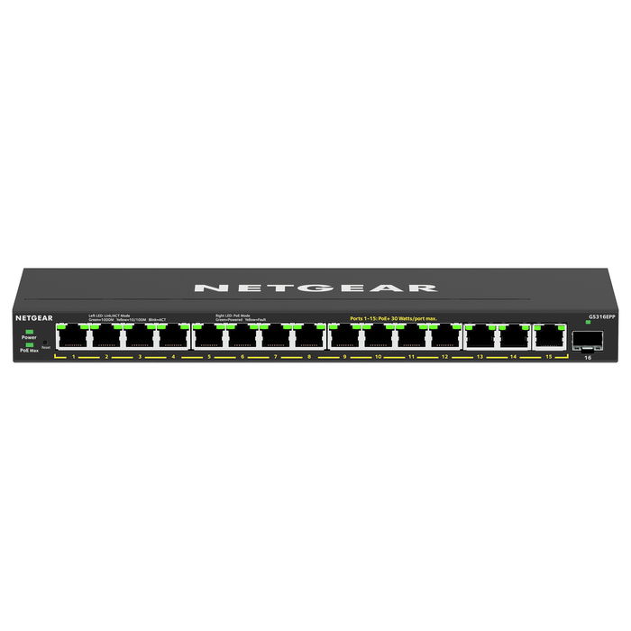 NETGEAR GS316EPP-100PES Switch PoE+ Gigabit con 16 Puertos RJ45, 1 Puerto SFP y 231W de Potencia Total