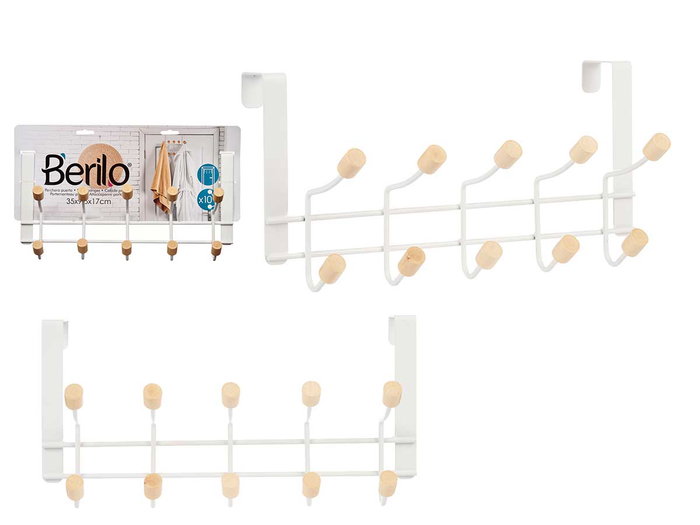Berilo Percha Metal 10 Ganchos Madera Blanco 35x17x15 cm (Set de 6) Berilo Percha Metal 10 Ganchos Madera Blanco 35x17x15 cm (Set de 6)