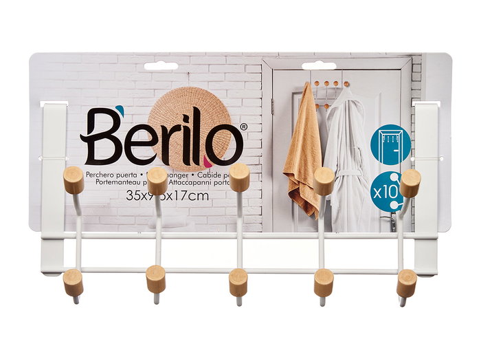 Berilo Percha Metal 10 Ganchos Madera Blanco 35x17x15 cm (Set de 6) Berilo Percha Metal 10 Ganchos Madera Blanco 35x17x15 cm (Set de 6)