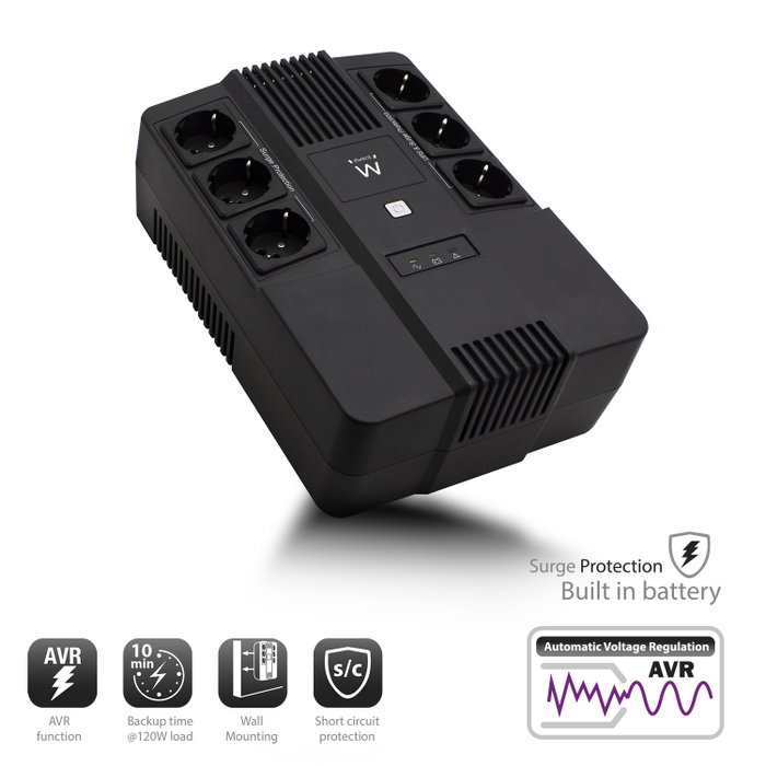 Ewent EW3945 SAI Línea Interactiva 600 VA 360 W con 6 Salidas AC