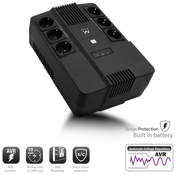 Ewent EW3945 SAI Línea Interactiva 600 VA 360 W con 6 Salidas AC