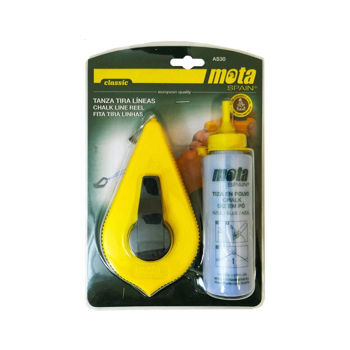 Mota Herramientas AS30 Trazador de Líneas con Tiza Azul (Blister) para Construcción y Pintura 20m