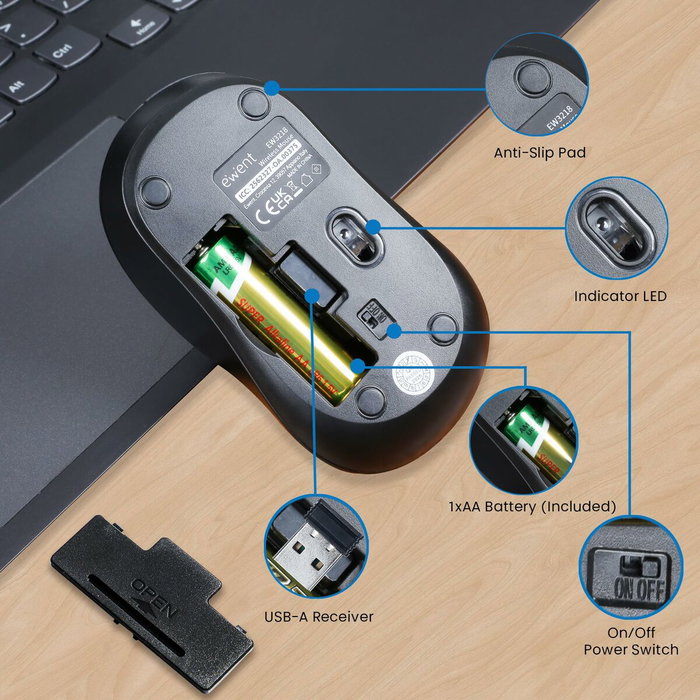 EWENT Ratón Inalámbrico EW3218 con Clic Silencioso y DPI Ajustable