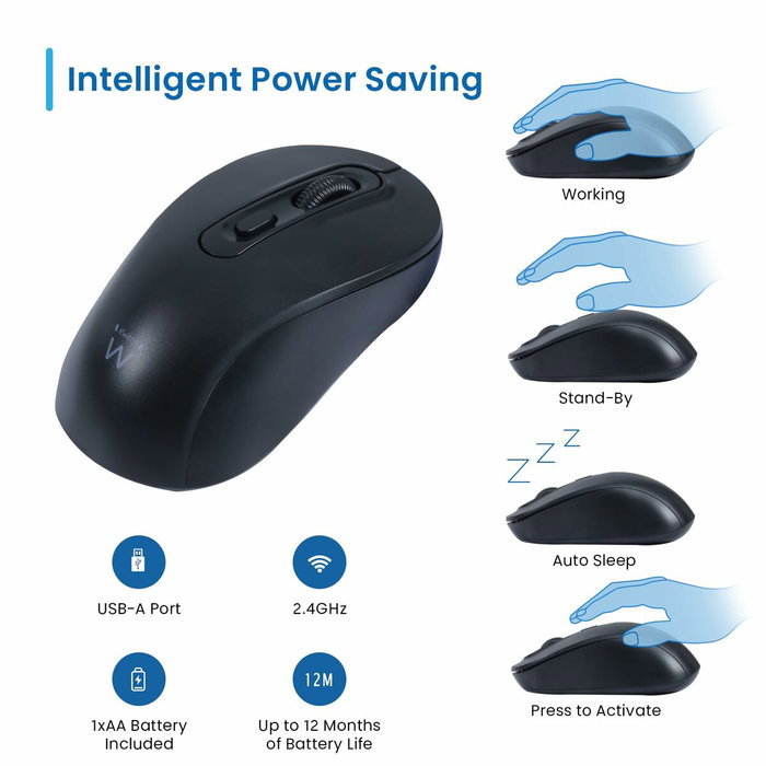 EWENT Ratón Inalámbrico EW3218 con Clic Silencioso y DPI Ajustable