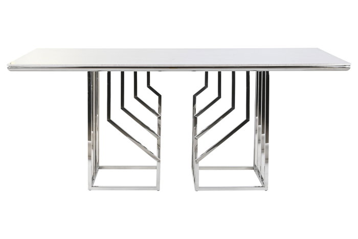 DKD Home Decor Mesa Comedor Moderno Blanco Plateado Acero Cristal 180 x 90 x 75 cm DKD Home Decor Mesa Comedor Moderno Blanco Plateado Acero Cristal 180 x 90 x 75 cm