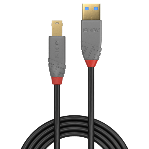 Lindy Cable USB 3.2 Gen 1 Anthra Line de 2m USB A a B, Negro/Gris Lindy Cable USB 3.2 Gen 1 Anthra Line de 2m USB A a B, Negro/Gris