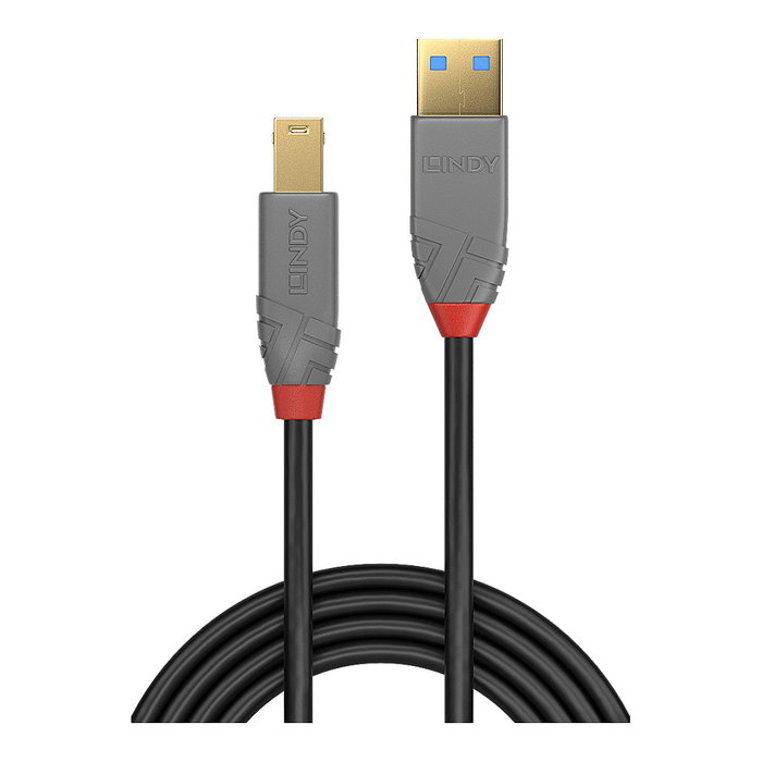Lindy Cable USB 3.2 Gen 1 Anthra Line de 2m USB A a B, Negro/Gris Lindy Cable USB 3.2 Gen 1 Anthra Line de 2m USB A a B, Negro/Gris