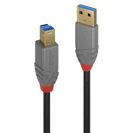 Lindy Cable USB 3.2 Gen 1 Anthra Line de 2m USB A a B, Negro/Gris