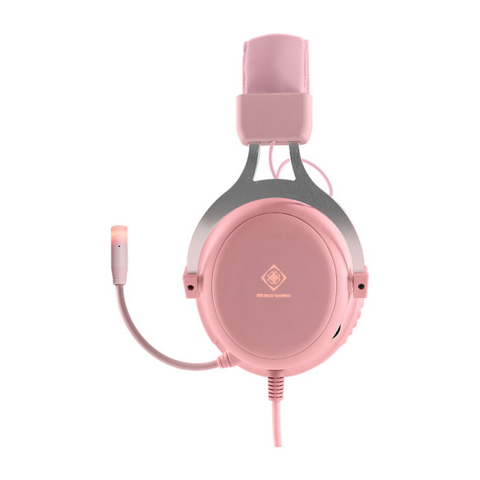Deltaco Gaming GAM-030-P Auriculares Gaming con Diadema, Micrófono Boom, Iluminación LED Multicolor, Conexión USB y 3.5 mm, Color Rosa