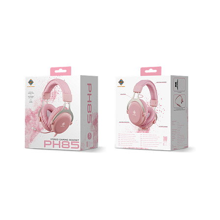 Deltaco Gaming GAM-030-P Auriculares Gaming con Diadema, Micrófono Boom, Iluminación LED Multicolor, Conexión USB y 3.5 mm, Color Rosa