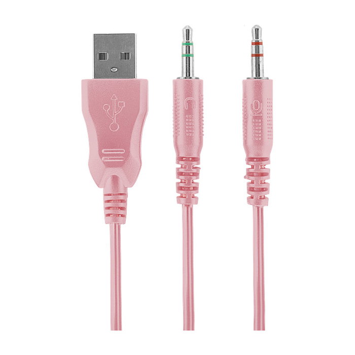 Deltaco Gaming GAM-030-P Auriculares Gaming con Diadema, Micrófono Boom, Iluminación LED Multicolor, Conexión USB y 3.5 mm, Color Rosa