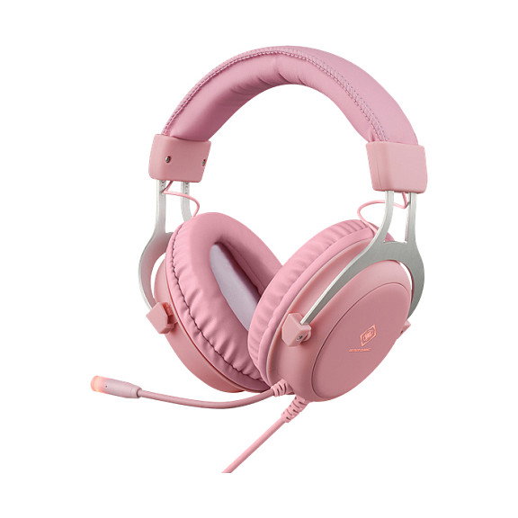 Deltaco Gaming GAM-030-P Auriculares Gaming con Diadema, Micrófono Boom, Iluminación LED Multicolor, Conexión USB y 3.5 mm, Color Rosa