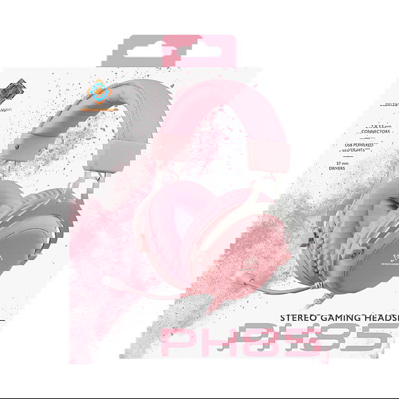 Deltaco Gaming GAM-030-P Auriculares Gaming con Diadema, Micrófono Boom, Iluminación LED Multicolor, Conexión USB y 3.5 mm, Color Rosa