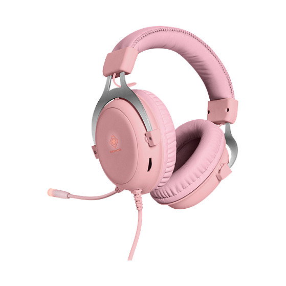 Deltaco Gaming GAM-030-P Auriculares Gaming con Diadema, Micrófono Boom, Iluminación LED Multicolor, Conexión USB y 3.5 mm, Color Rosa