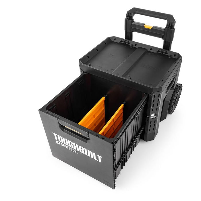 Toughbuilt Stacktech - Maletín con ruedas, 1 cajón con cierre deslizante, estructura autoalineable y encajable, mango telescópico, 53 x 40,5 x 67 cm, 113 kg de capacidad