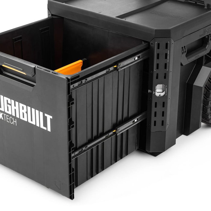 Toughbuilt Stacktech - Maletín con ruedas, 1 cajón con cierre deslizante, estructura autoalineable y encajable, mango telescópico, 53 x 40,5 x 67 cm, 113 kg de capacidad