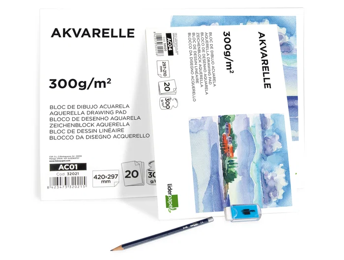 Liderpapel Bloc Dibujo Acuarela Encolado 210x297mm 20 Hojas 300g/m2 Sin Recuadro