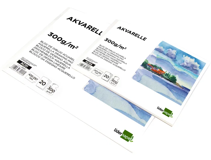 Liderpapel Bloc Dibujo Acuarela Encolado 210x297mm 20 Hojas 300g/m2 Sin Recuadro