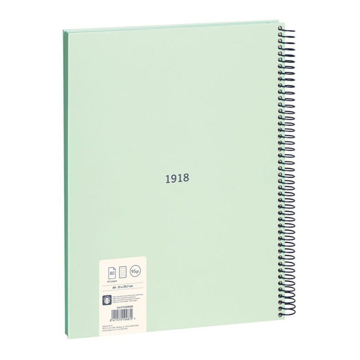 Milán Cuaderno A4 Colección 430 since 1918 con Espiral, 80 Hojas Pautado 7mm, Tapa Dura, Verde