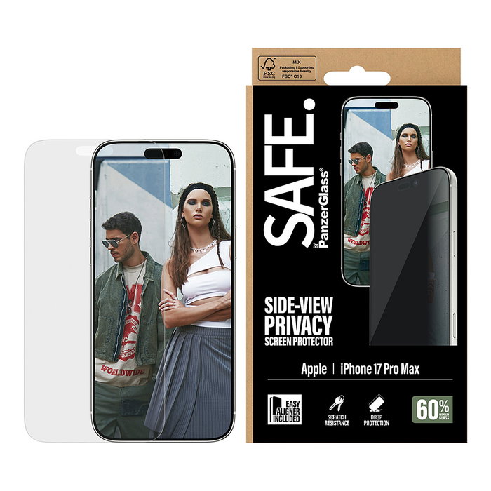 PanzerGlass SAFE. by ® 2-Way Privacy Screen Protector iPhone 17 Pro Max Ultra-Wide Fit