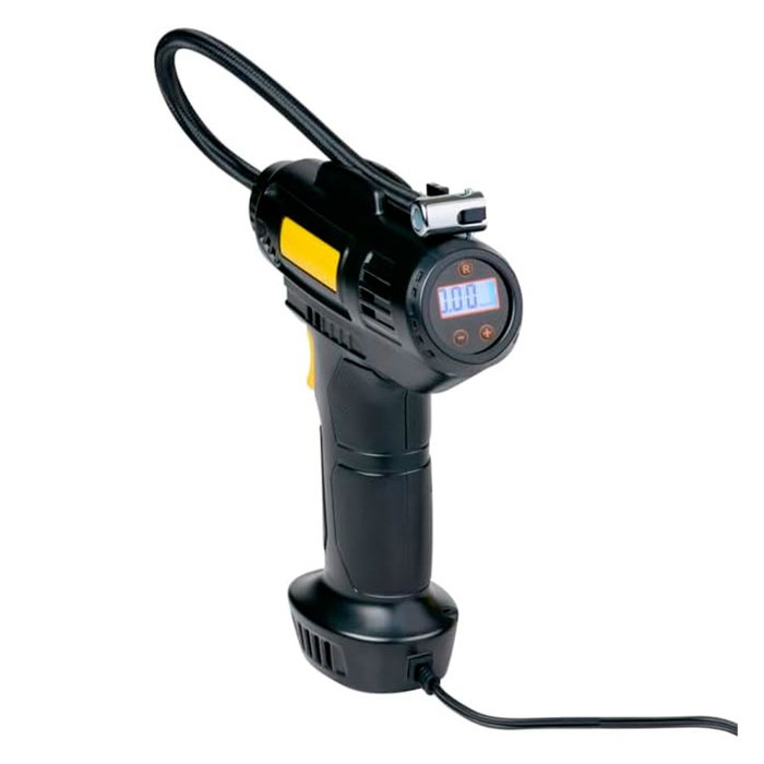 Dunlop Compresor de Aire Digital para Coche 12V 80W - 7 bar (100 psi) Presión Máx., Caudal 17 L/min, con Manguera 30.5 cm y 3 Adaptadores