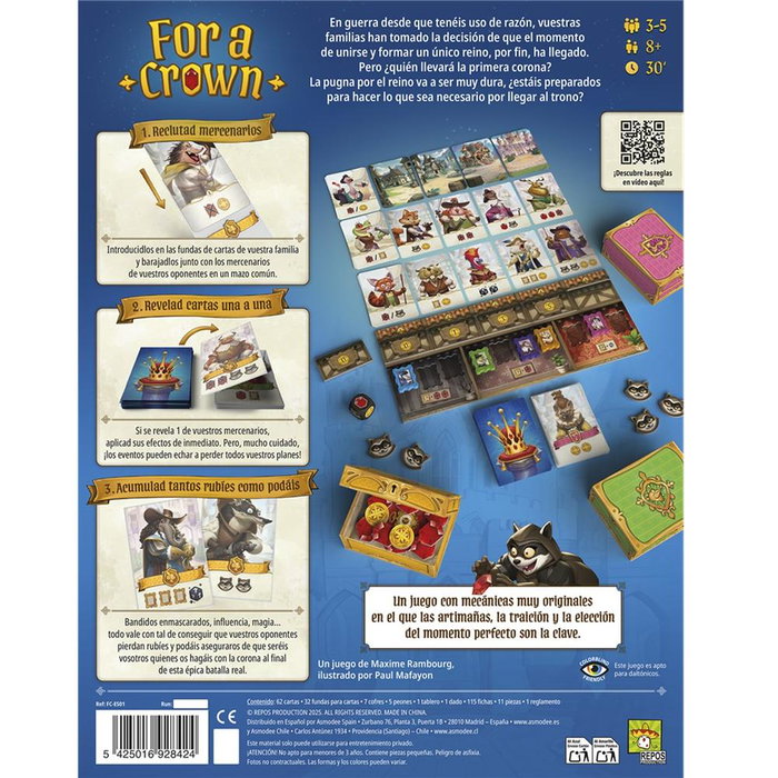 Juegos For a Crown - Juego de Mesa de Estrategia, Intriga y Traición para 3-5 Jugadores (Edad 8+) - Incluye Tablero, Cartas y Fichas - Ref: FCES01ES