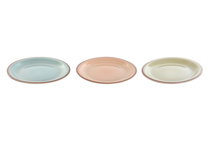 DKD Home Decor Plato Loza Azul Verde Rosa 26 x 3 x 26 cm (6 Unidades) Apto para Microondas y Lavavajillas