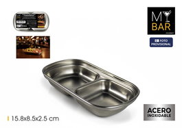 Inde Bandeja de Servir Acero 2 Compartimentos My Bar, Dimensiones: 15.6 cm de Largo, 8.5 cm de Ancho, 2.6 cm de Alto (24 Unidades)