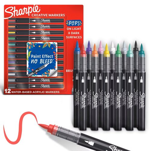 Sharpie Creative Acrylic Rotuladores con Punta Pincel, Colores Surtidos, 12 Unidades
