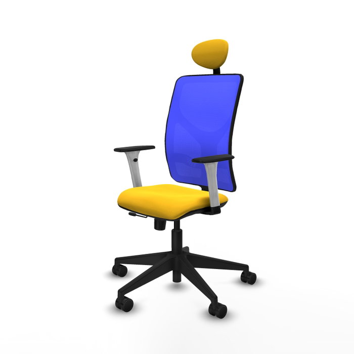 PIQUERAS Y CRESPO Silla de oficina Motilla con mecanismo Sincro/Traslack, amarillo y azul