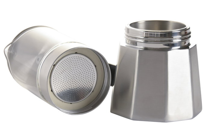 DKD Home Decor Cafetera 'Basicos' de Borosilicato Transparente y Acero Plateado, Apta Inducción, 300ml, 10x21x16 cm