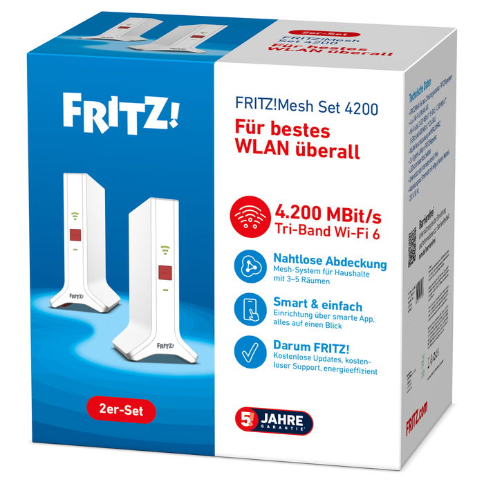 AVM Mesh Set 4200 2-PACK Wi-Fi 6E (802.11ax) Doble Banda 2.4 GHz / 5 GHz Repetidor de Red Rojo Blanco