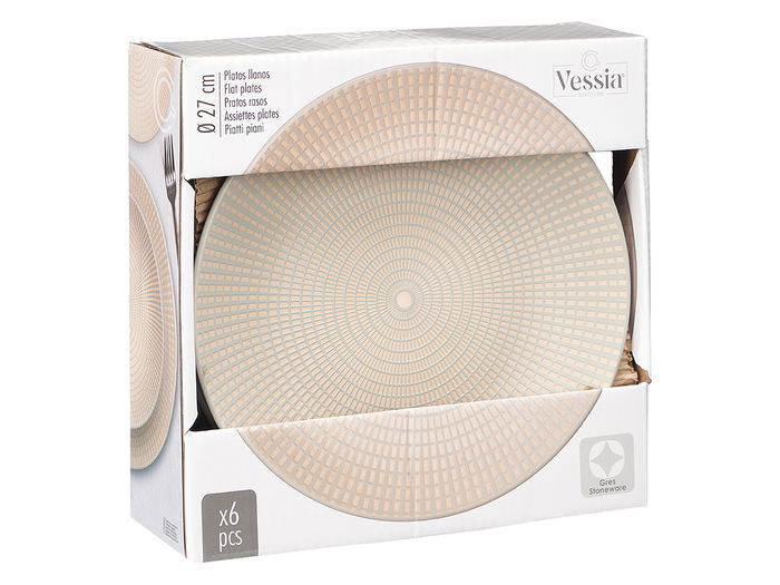 Vessia Plato Llano 27 cm Grabado Gris Cerámica (Set de 12)