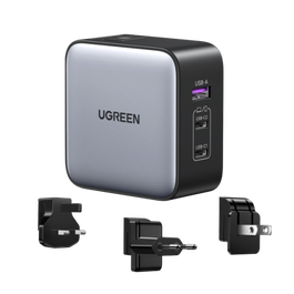 UGREEN 90409 Cargador Nexode GaN II 65W, 3 Puertos USB C/A, Carga Rápida para Teléfonos, Portátiles, Tabletas, Gris