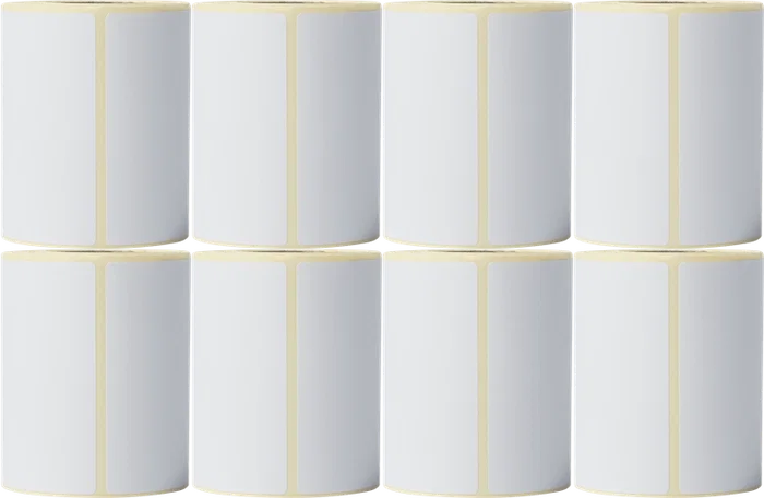 Brother Caja de 8 rollos de etiquetas térmicas blancas 76mm x 44mm