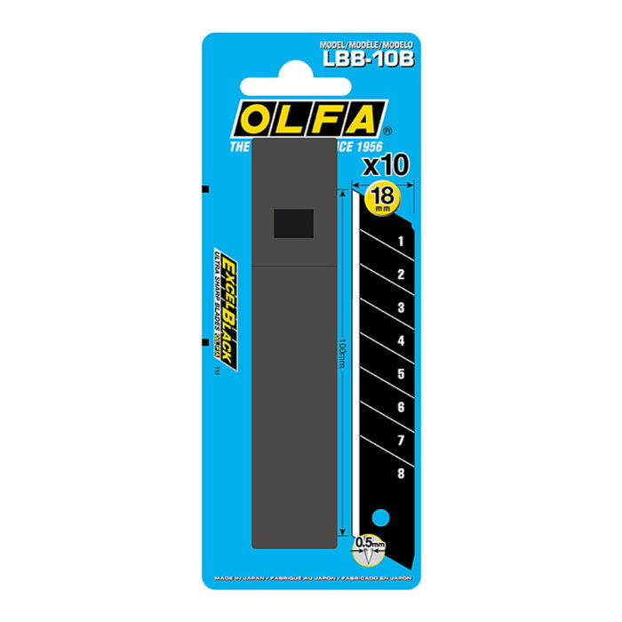 Olfa Cuchillas troceables negras 18 mm, juego 10 uds