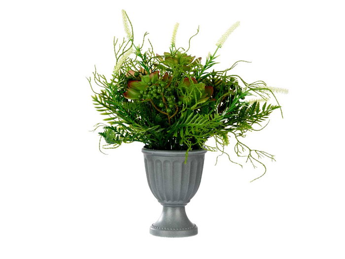 Ibergarden Copa Plástico Clásica con Plantas Verdes Pequeña Gris/Verde 34x39.5x34 cm (Set de 6)