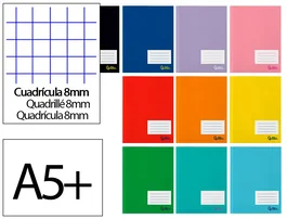 Liderpapel Smart A5+ Libreta Cuadriculada 8mm con Margen, 32 Hojas, Colores Surtidos