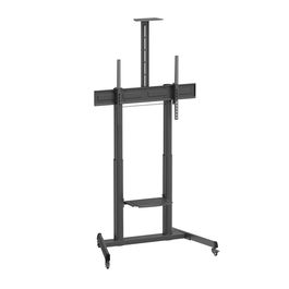 Ewent VESA Soporte de suelo para TV con ruedas, ajuste de altura con manivela, estante ajustable para equipos y orientación vertical/horizontal