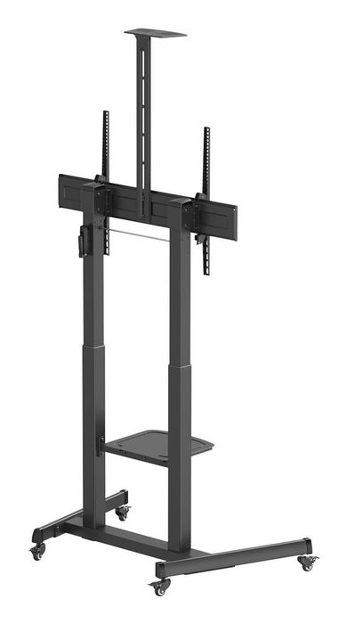 Ewent VESA Soporte de suelo para TV con ruedas, ajuste de altura con manivela, estante ajustable para equipos y orientación vertical/horizontal
