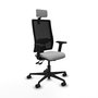 Silla de oficina Bormate con mecanismo Asincro tapizada con Tela color Gris claro y malla color Negro. Equipada con lumbar 1D, Brazos 2D, Cabecero 2D y Ruedas 65mm nailon