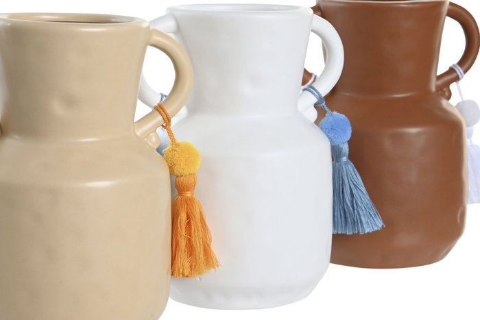 DKD Home Decor Jarrón Dolomite Algodón Flecos Surtido de 3 DKD Home Decor Jarrón Dolomite Algodón Flecos Surtido de 3