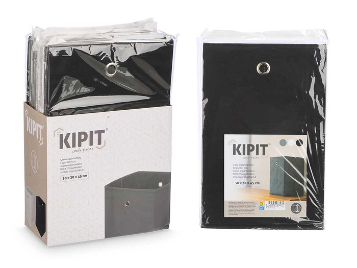 Kipit Caja Plegable Organizadora 45x30x30 cm Gris/Negro/Blanco TNT Cartón (Set de 12)