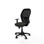 Silla de oficina Alocén con mecanismo Sincro tapizada con Tela color Negro. Equipada con lumbar 1D, Brazos 1D y Ruedas de nailon 50 mm
