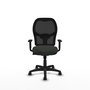 Silla de oficina Alocén con mecanismo Sincro tapizada con Tela color Negro. Equipada con lumbar 1D, Brazos 1D y Ruedas de nailon 50 mm